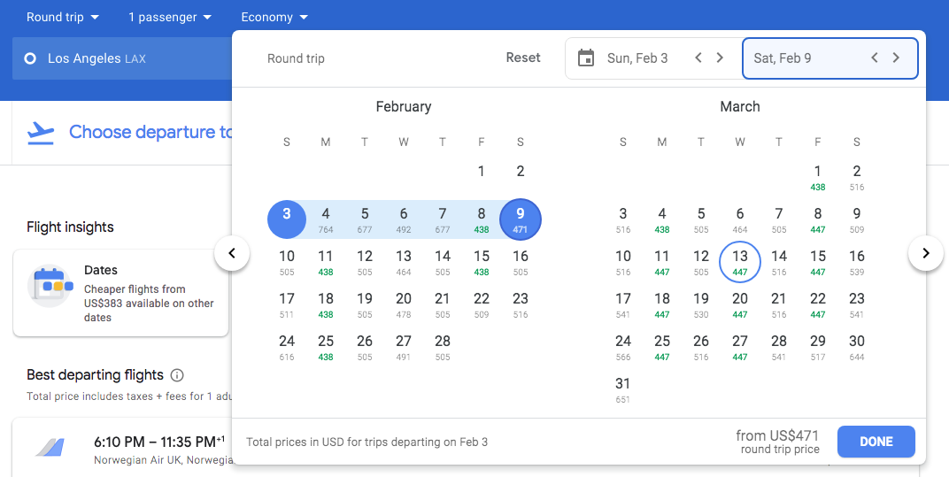 Google Flights departure date